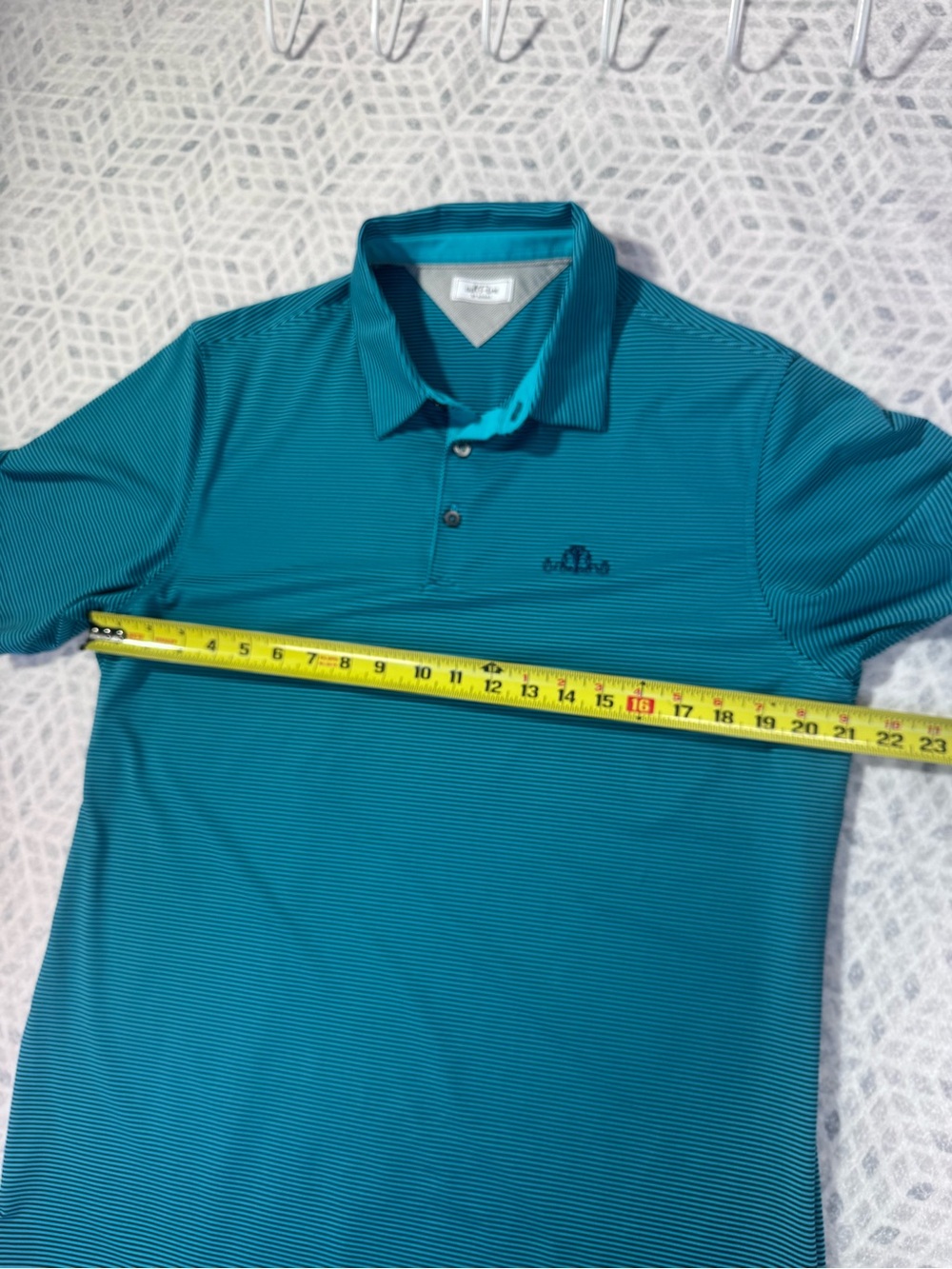 adiPure by Adidas Men’s Golf Polo Medium Blue Green Stripe Performance Shirt - Picture 7 of 11